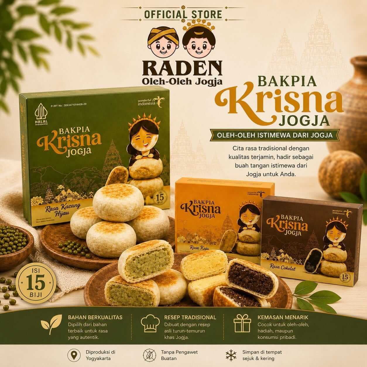 Bakpia Basah Krisna Jogja Original Isi 15 Premium